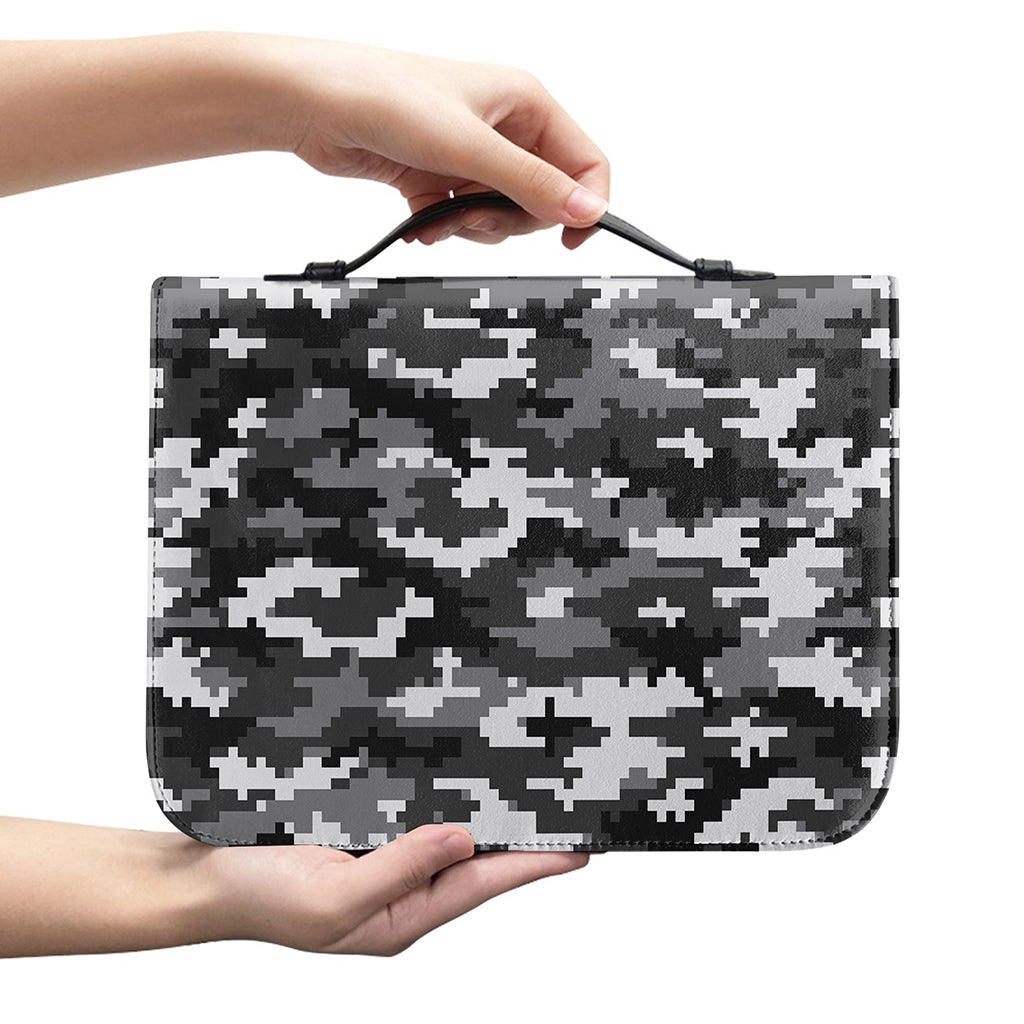 Black White And Grey Digital Camo Print Leather Bible Cover