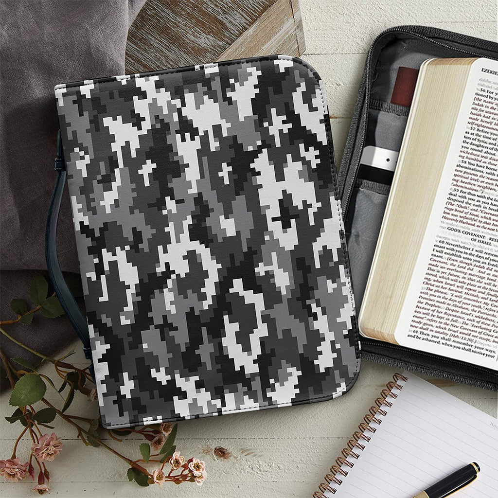 Black White And Grey Digital Camo Print Leather Bible Cover