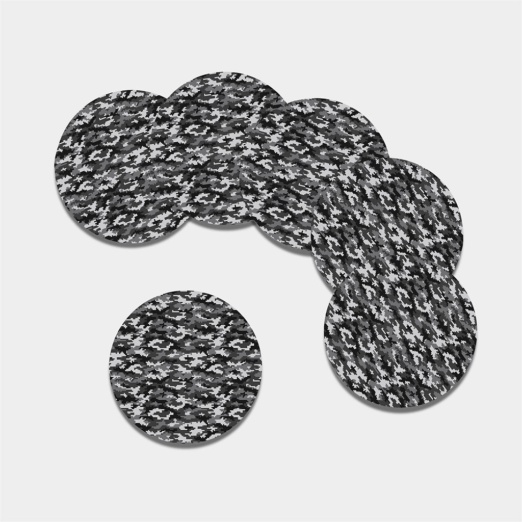 Black White And Grey Digital Camo Print Leather Coaster Set