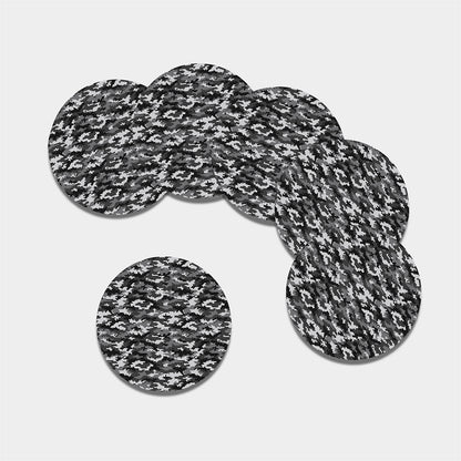 Black White And Grey Digital Camo Print Leather Coaster Set