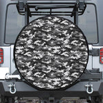 Black White And Grey Digital Camo Print Leather Spare Tire Cover