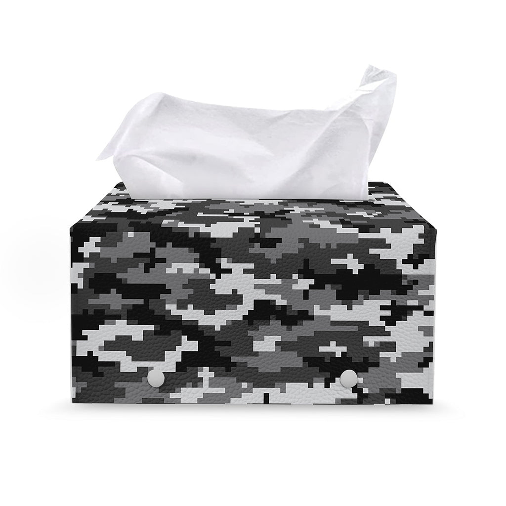 Black White And Grey Digital Camo Print Leather Tissue Box Cover