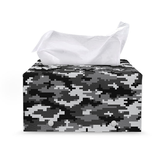 Black White And Grey Digital Camo Print Leather Tissue Box Cover