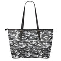 Black White And Grey Digital Camo Print Leather Tote Bag With Zipper