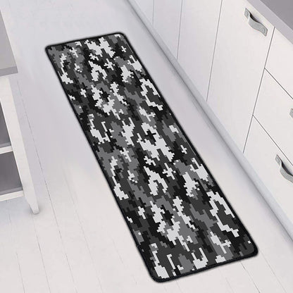 Black White And Grey Digital Camo Print Long Kitchen Mat