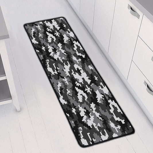 Black White And Grey Digital Camo Print Long Kitchen Mat
