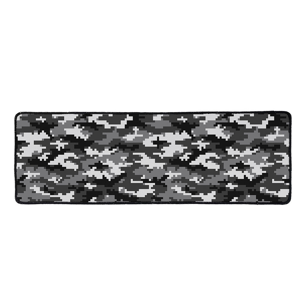 Black White And Grey Digital Camo Print Long Kitchen Mat