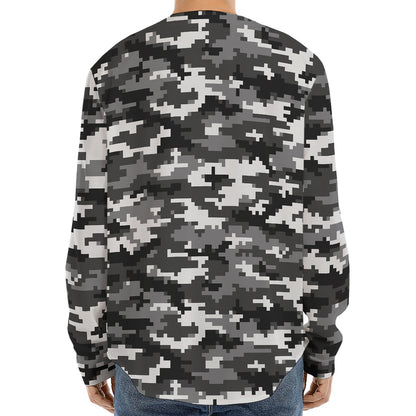 Black White And Grey Digital Camo Print Long Sleeve Baseball Jersey
