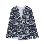 Black White And Grey Digital Camo Print Long Sleeve Short Coat