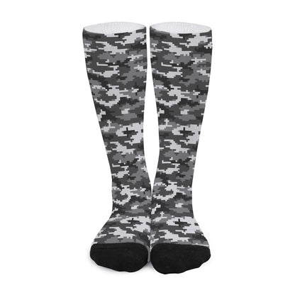 Black White And Grey Digital Camo Print Long Socks