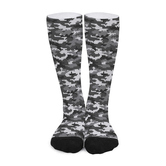 Black White And Grey Digital Camo Print Long Socks