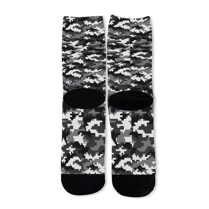 Black White And Grey Digital Camo Print Long Socks