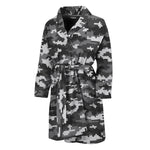 Black White And Grey Digital Camo Print Men's Bathrobe