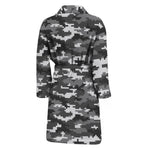 Black White And Grey Digital Camo Print Men's Bathrobe
