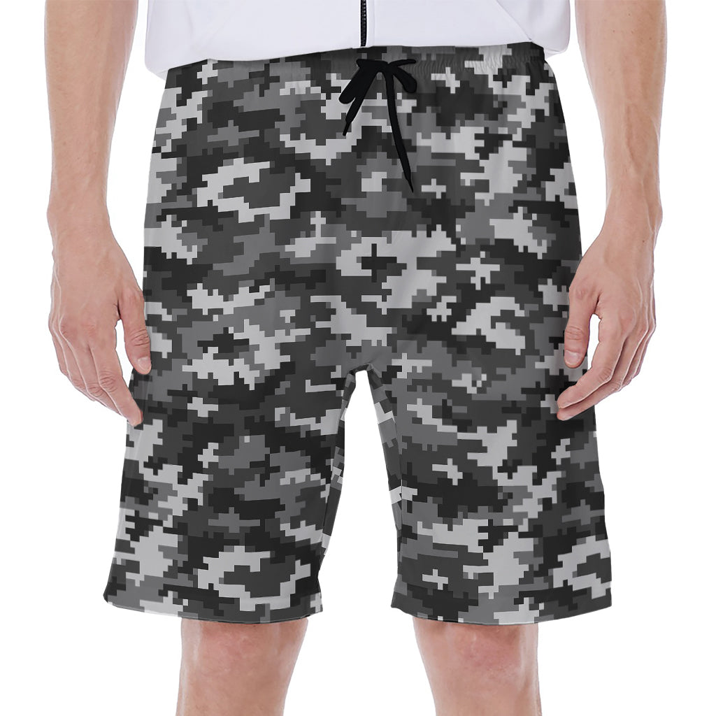 Black White And Grey Digital Camo Print Men's Beach Shorts