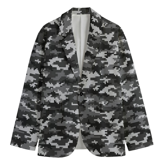 Black White And Grey Digital Camo Print Men's Blazer