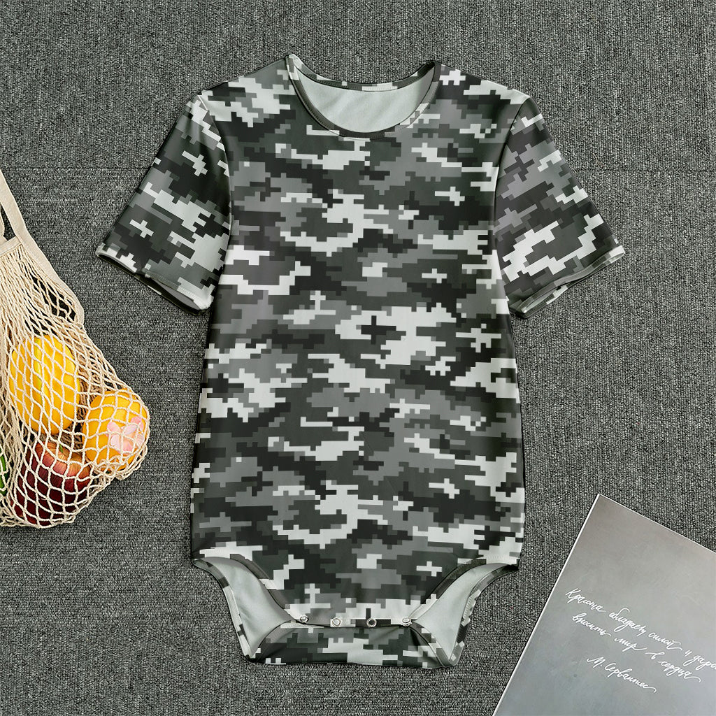 Black White And Grey Digital Camo Print Men's Bodysuit