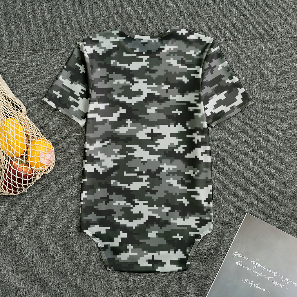 Black White And Grey Digital Camo Print Men's Bodysuit