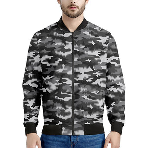 Black White And Grey Digital Camo Print Men's Bomber Jacket