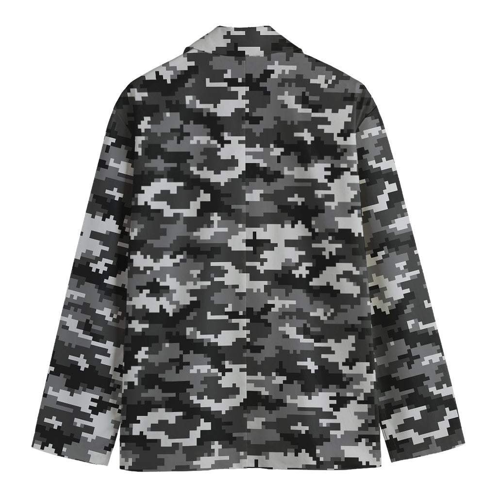 Black White And Grey Digital Camo Print Men's Cotton Blazer