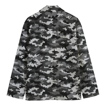 Black White And Grey Digital Camo Print Men's Cotton Blazer