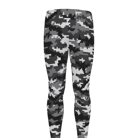 Black White And Grey Digital Camo Print Men's leggings