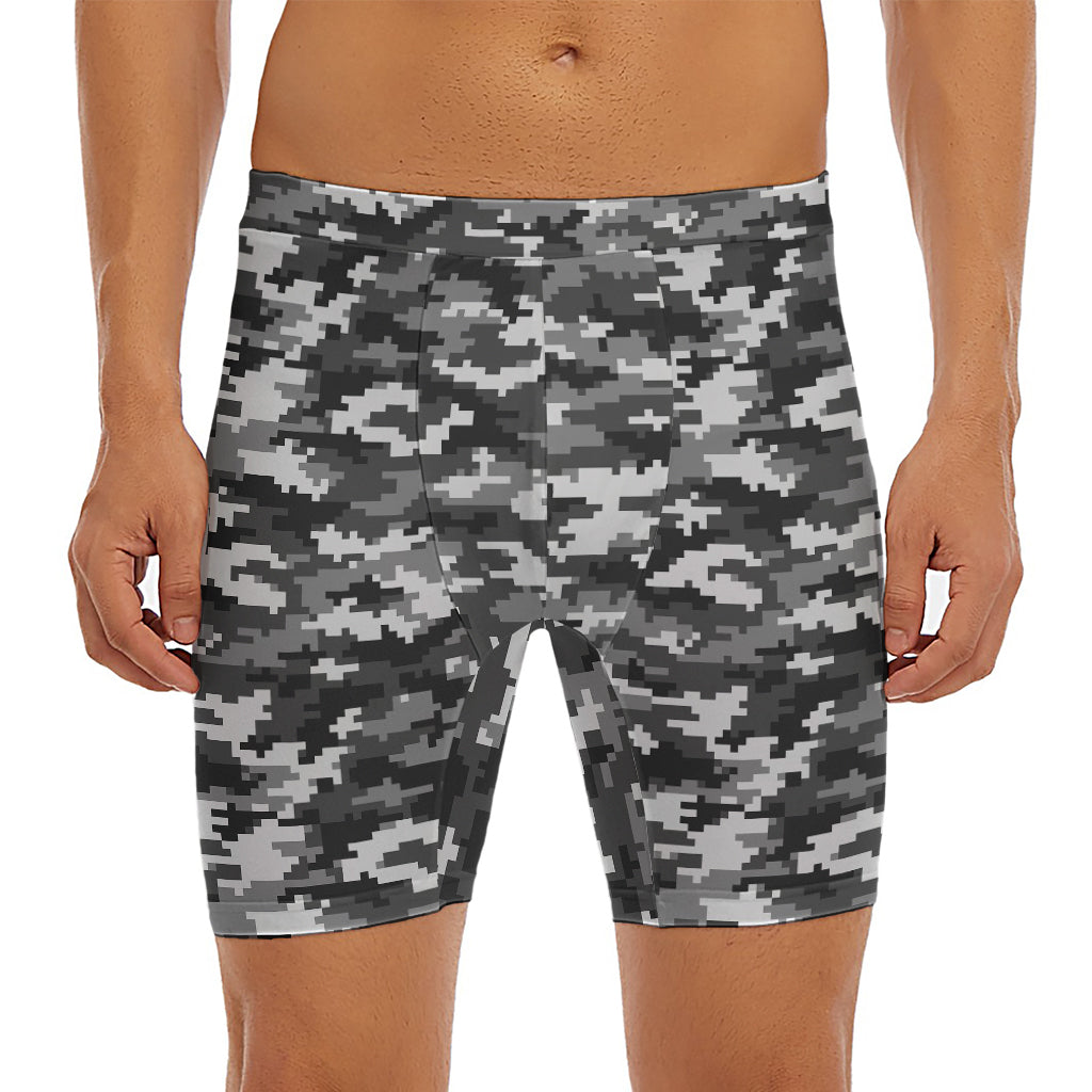 Black White And Grey Digital Camo Print Men's Long Boxer Briefs