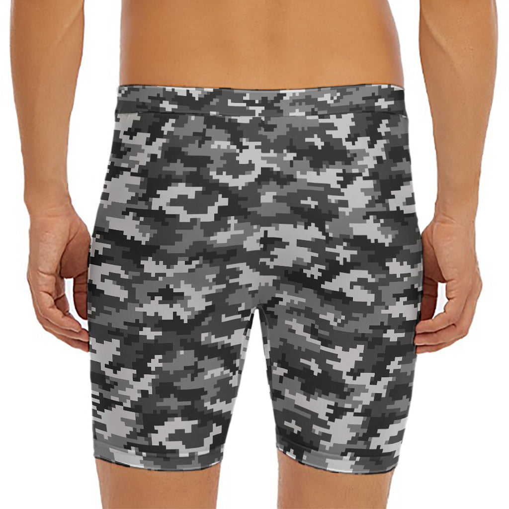 Black White And Grey Digital Camo Print Men's Long Boxer Briefs