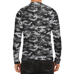 Black White And Grey Digital Camo Print Men's Long Sleeve Rash Guard