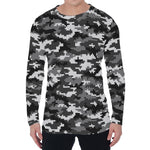 Black White And Grey Digital Camo Print Men's Long Sleeve T-Shirt