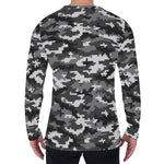 Black White And Grey Digital Camo Print Men's Long Sleeve T-Shirt