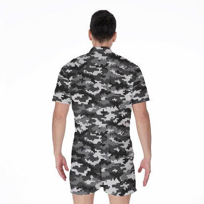 Black White And Grey Digital Camo Print Men's Rompers
