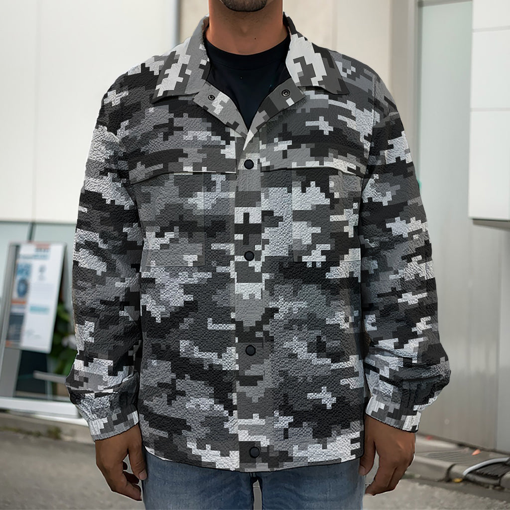 Black White And Grey Digital Camo Print Men's Shirt Jacket