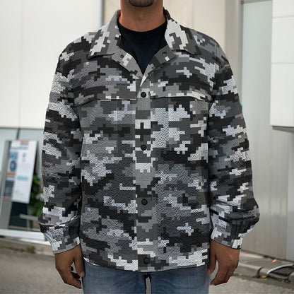 Black White And Grey Digital Camo Print Men's Shirt Jacket