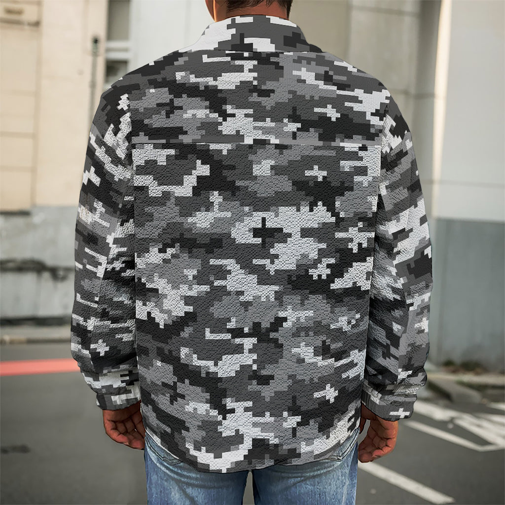 Black White And Grey Digital Camo Print Men's Shirt Jacket