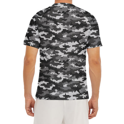 Black White And Grey Digital Camo Print Men's Short Sleeve Rash Guard