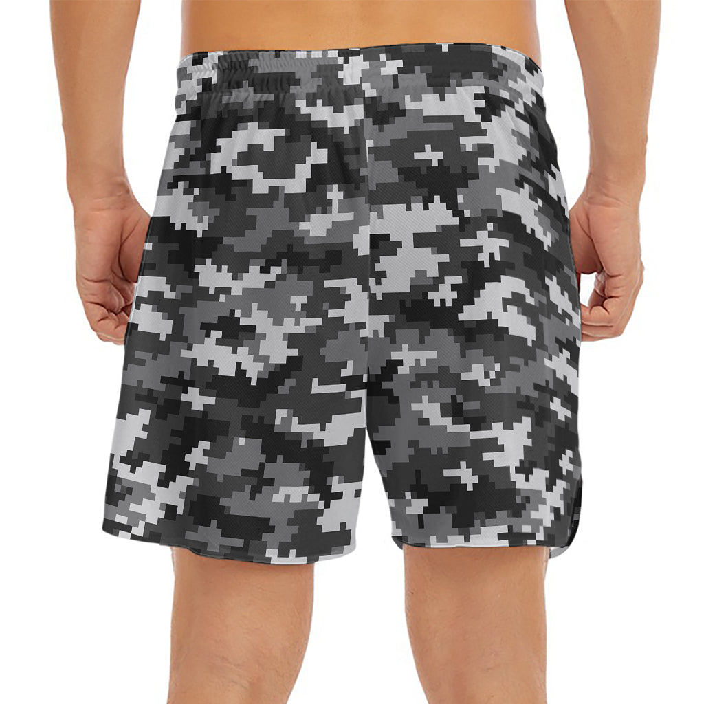 Black White And Grey Digital Camo Print Men's Split Running Shorts