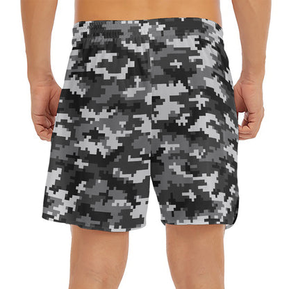 Black White And Grey Digital Camo Print Men's Split Running Shorts