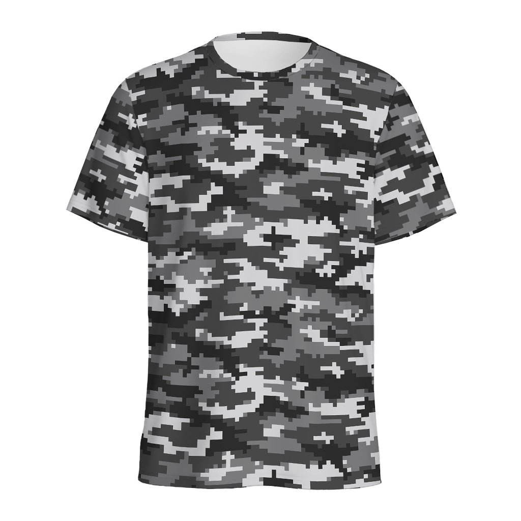 Black White And Grey Digital Camo Print Men's Sports T-Shirt