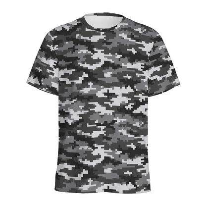 Black White And Grey Digital Camo Print Men's Sports T-Shirt