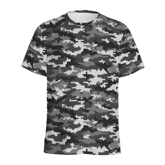 Black White And Grey Digital Camo Print Men's Sports T-Shirt