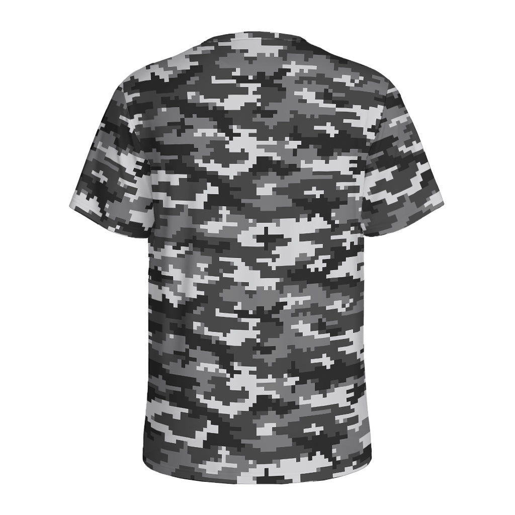 Black White And Grey Digital Camo Print Men's Sports T-Shirt