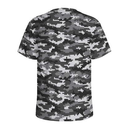 Black White And Grey Digital Camo Print Men's Sports T-Shirt