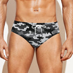 Black White And Grey Digital Camo Print Men's Swim Briefs