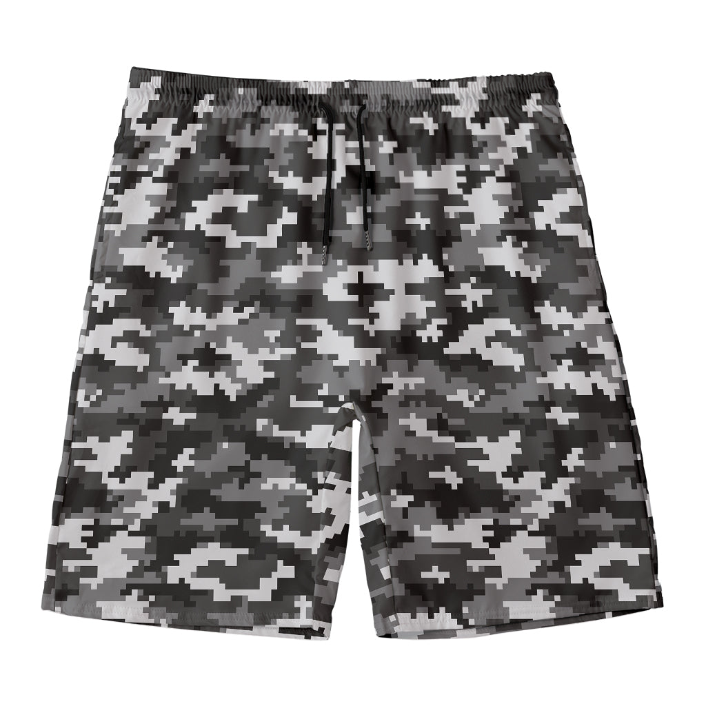 Black White And Grey Digital Camo Print Men's Swim Trunks