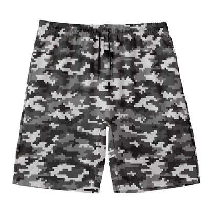Black White And Grey Digital Camo Print Men's Swim Trunks