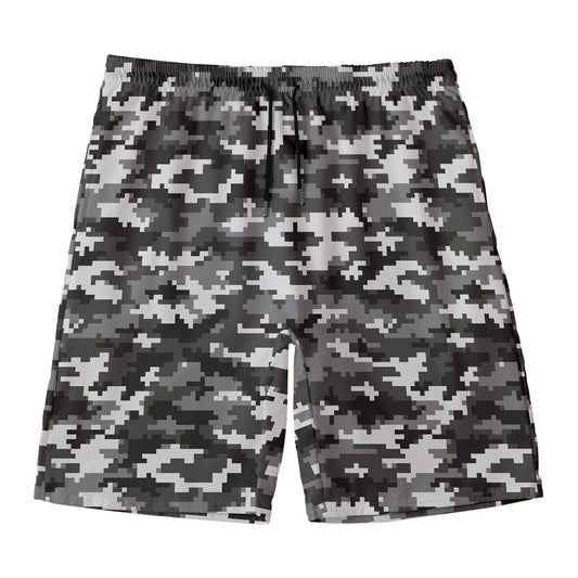 Black White And Grey Digital Camo Print Men's Swim Trunks