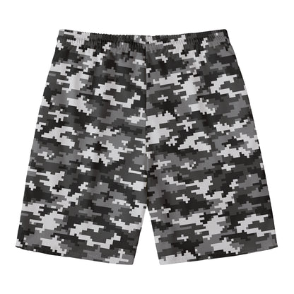 Black White And Grey Digital Camo Print Men's Swim Trunks