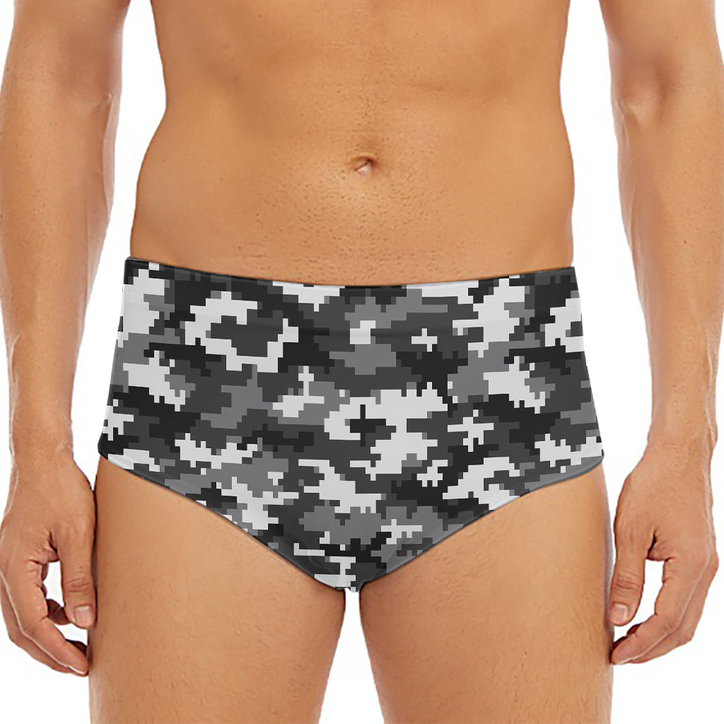 Black White And Grey Digital Camo Print Men's Triangle Swim Briefs