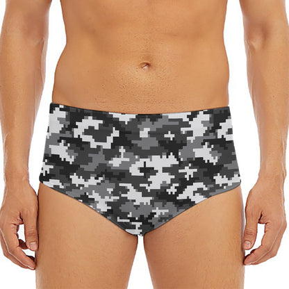 Black White And Grey Digital Camo Print Men's Triangle Swim Briefs